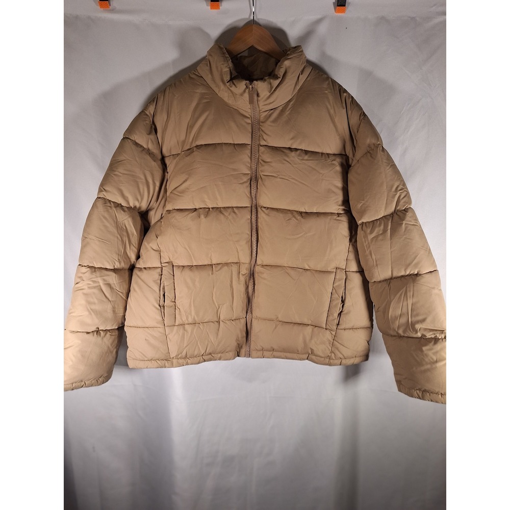New‎ Look Men Puffer Jacket Tan Beige XL Full Zip Funnel Neck Warm Winter Coat